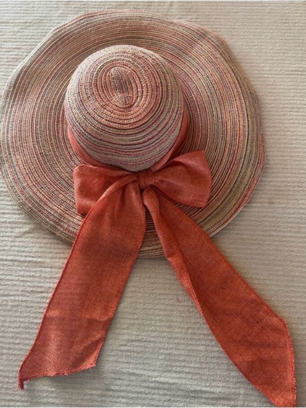 Wide-Brim Straw Sun Hat with Rust Bow Accent - Picture 1 of 5